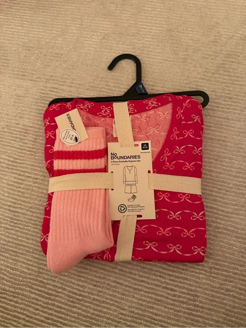 No Boundaries Pink Bow-Print Pajama & Sock Set - Picture 1 of 5